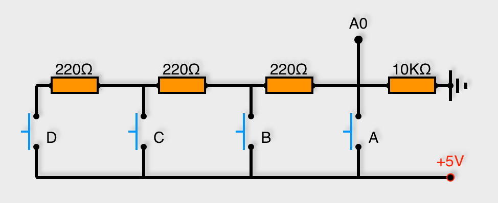 4 boutons poussoir montés en dérivation