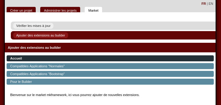 Le market permet d'ajouter des extensions à votre builder