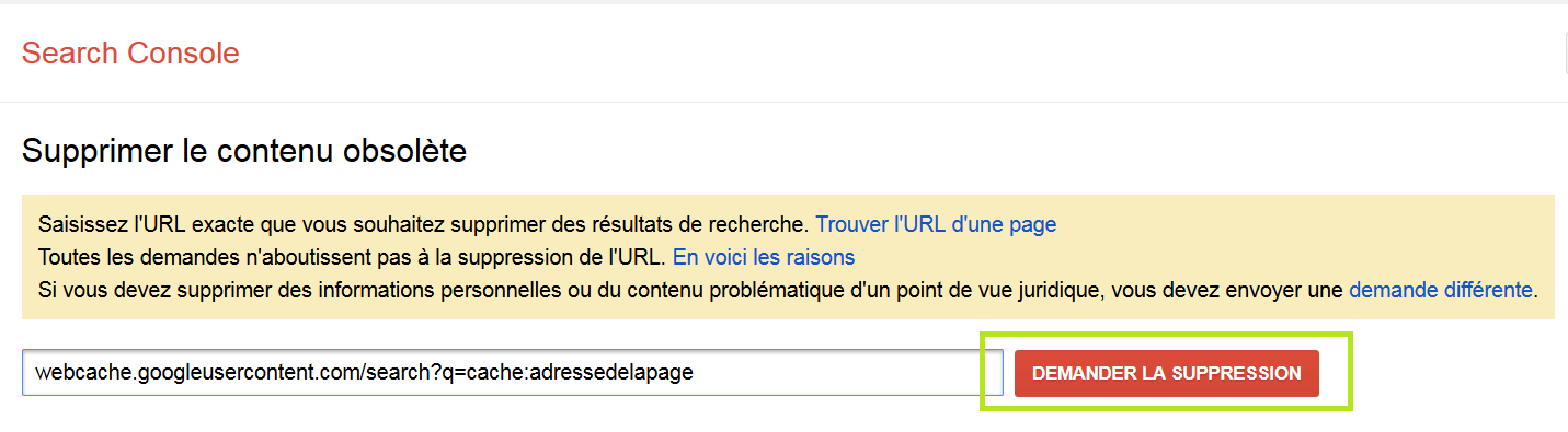 Cliquez sur le bouton rouge Demander la suppression