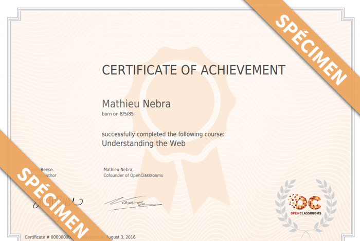 A course certificate of achievement