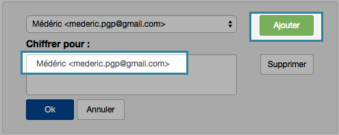 Chiffrement d'un message depuis Mailvelope