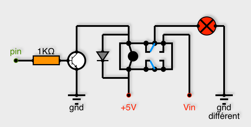 Circuit pour piloter un relais avec un transistor NPN