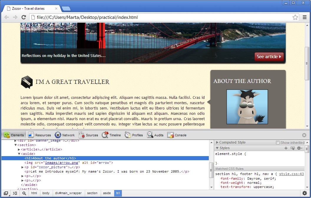 Herramienta de depuración de Google Chrome (en la parte inferior del navegador)