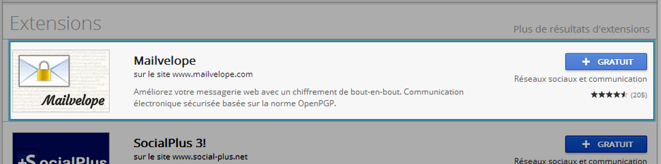 Téléchargement de Mailvelope pour Chrome