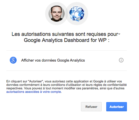 Autorisation du plugin sur Google