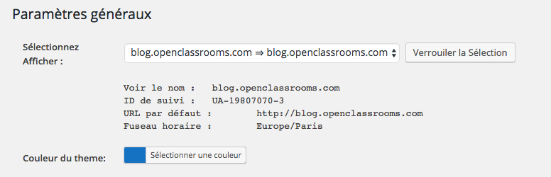 Sélection du compte Google Analytics