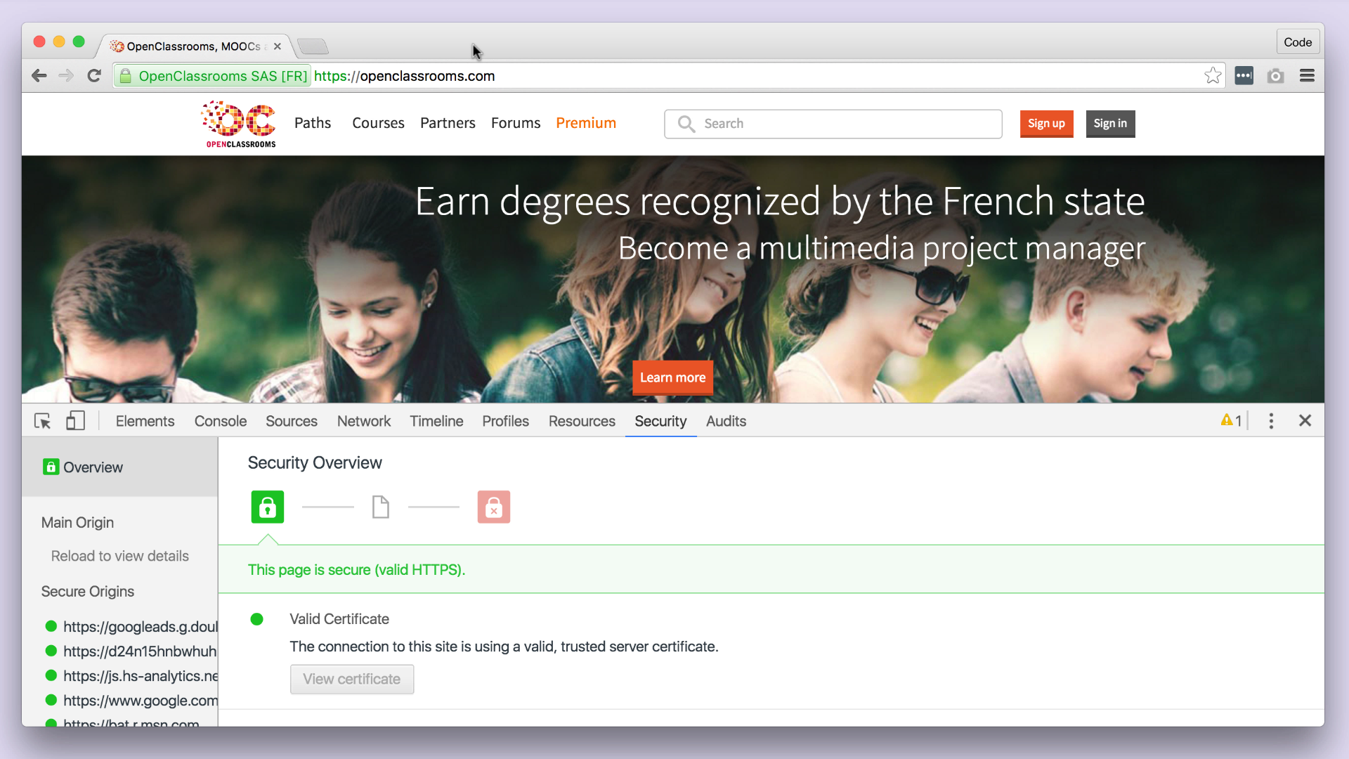 OpenClassrooms is secure!