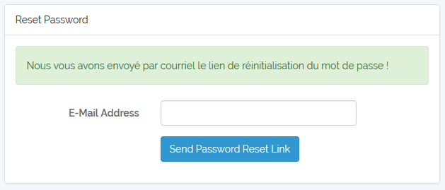 Le message d'information pour l'envoi de l'email