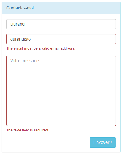 Le formulaire avec des erreurs