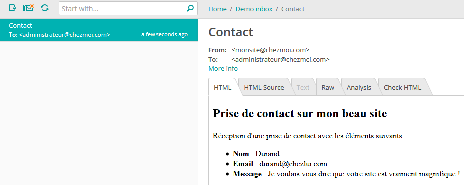Arrivée de l'email dans la boîte