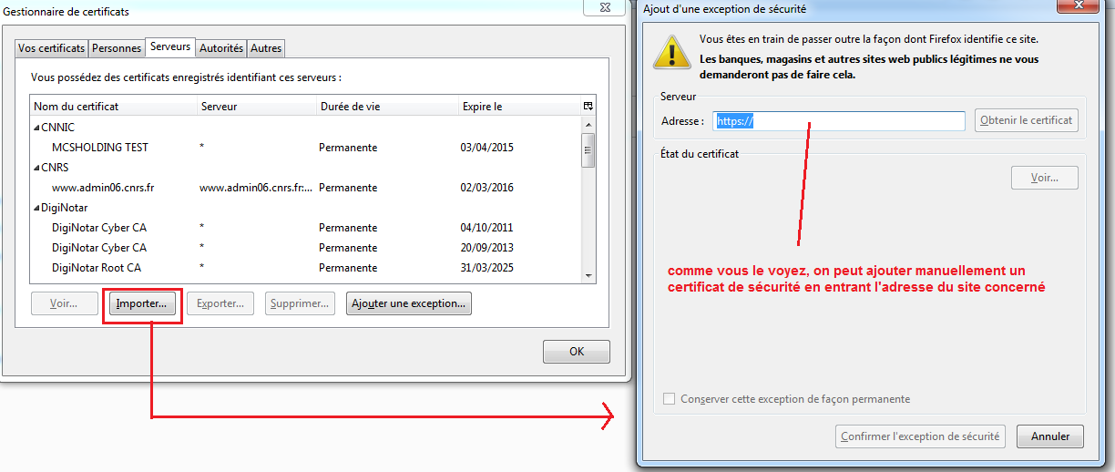 Liste des certificats sous Firefox