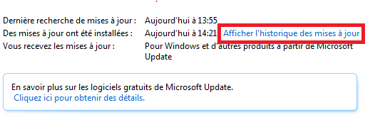 Bouton afficher historique de mise à jour