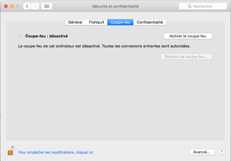 Configuration du pare-feu Mac