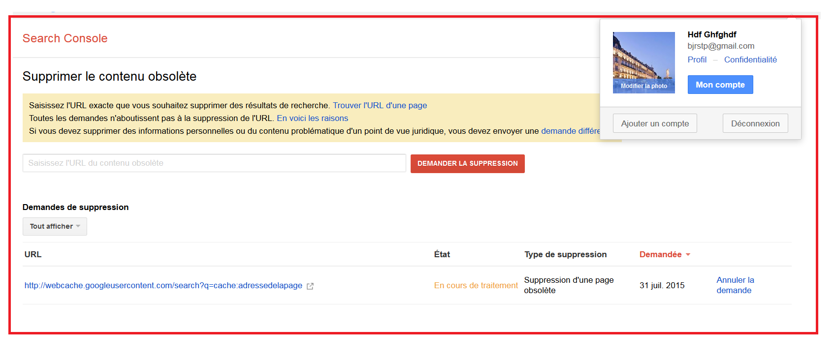 Mes demandes en cours