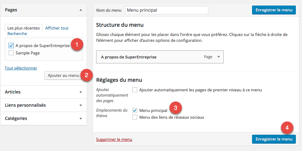 Création d'un menu