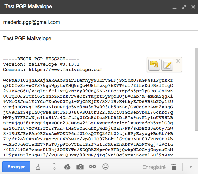 Message chiffré transféré dans le formulaire GMail