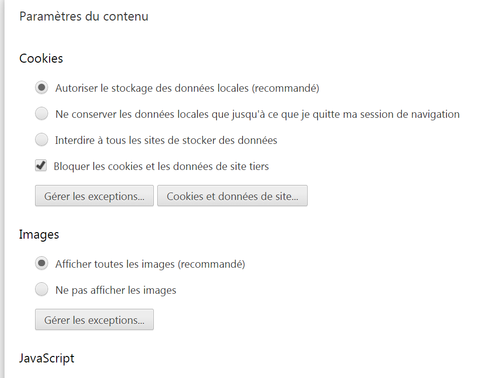 Cochez la case Bloquer les cookies et les données de site tiers