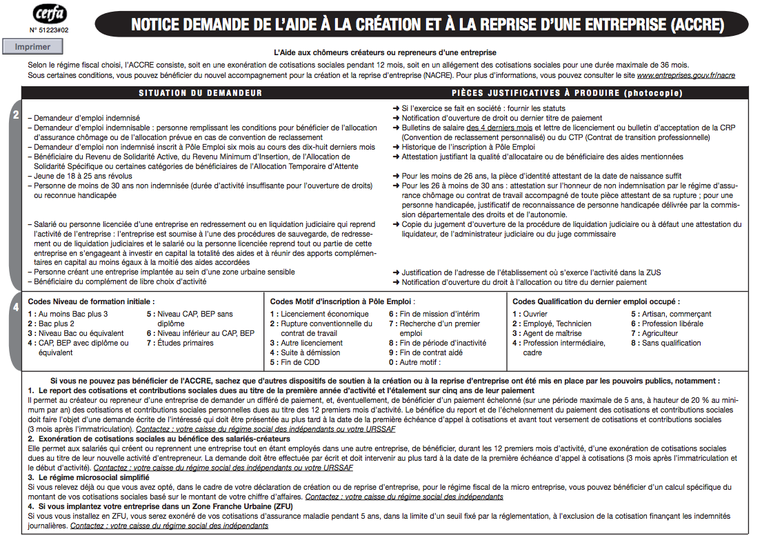 La notice de l'ACCRE