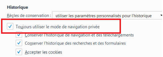 Toujours utiliser le mode de navigation privée