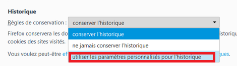 Utiliser des paramètres personnalisés pour l'historique
