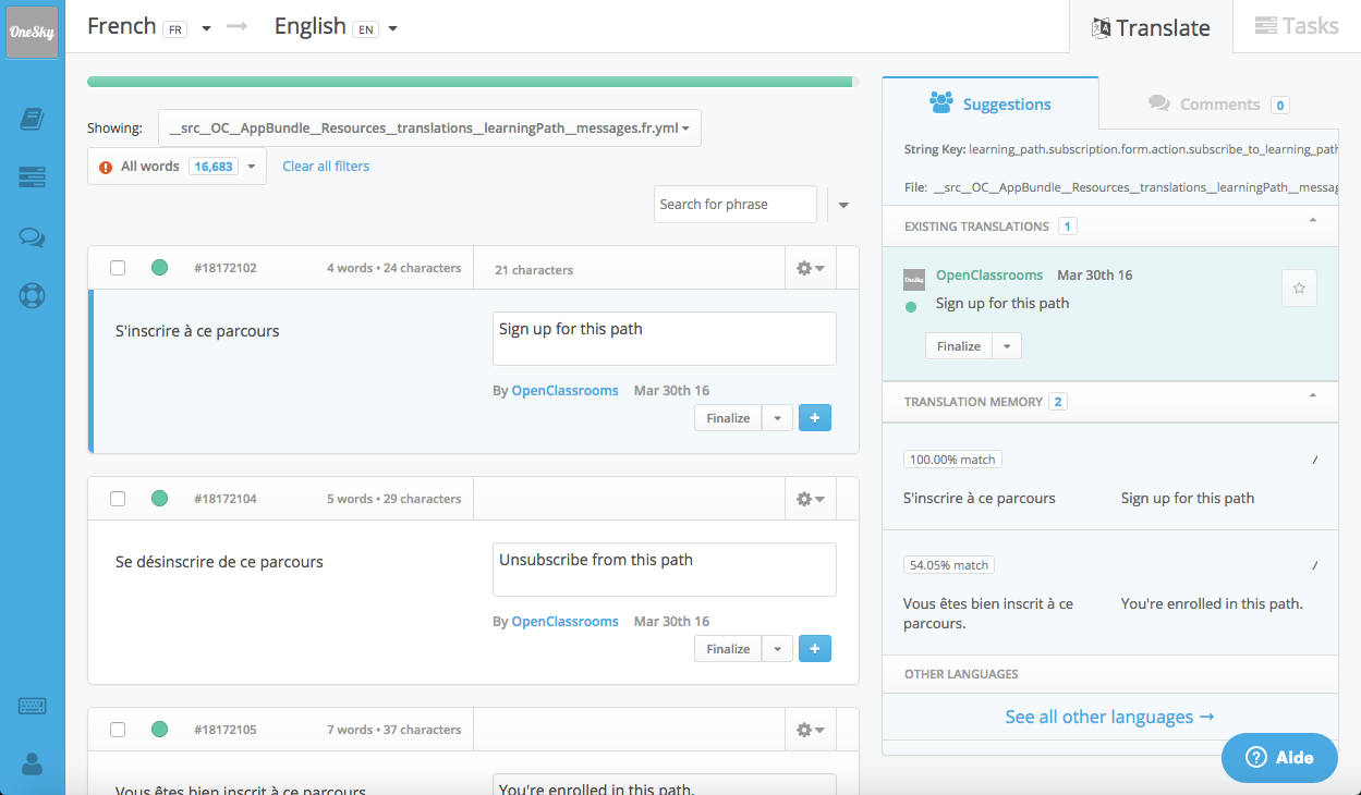 OneSky helps us to easily translate the website interface strings