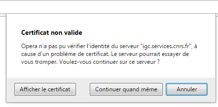 Alerte de sécurité sous Opera