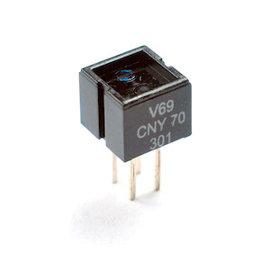 Le CNY70. Emetteur/récepteur infrarouge (http://5hertz.com)