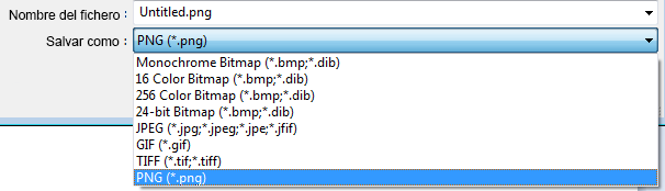 Formatos de imagen que ofrece Paint