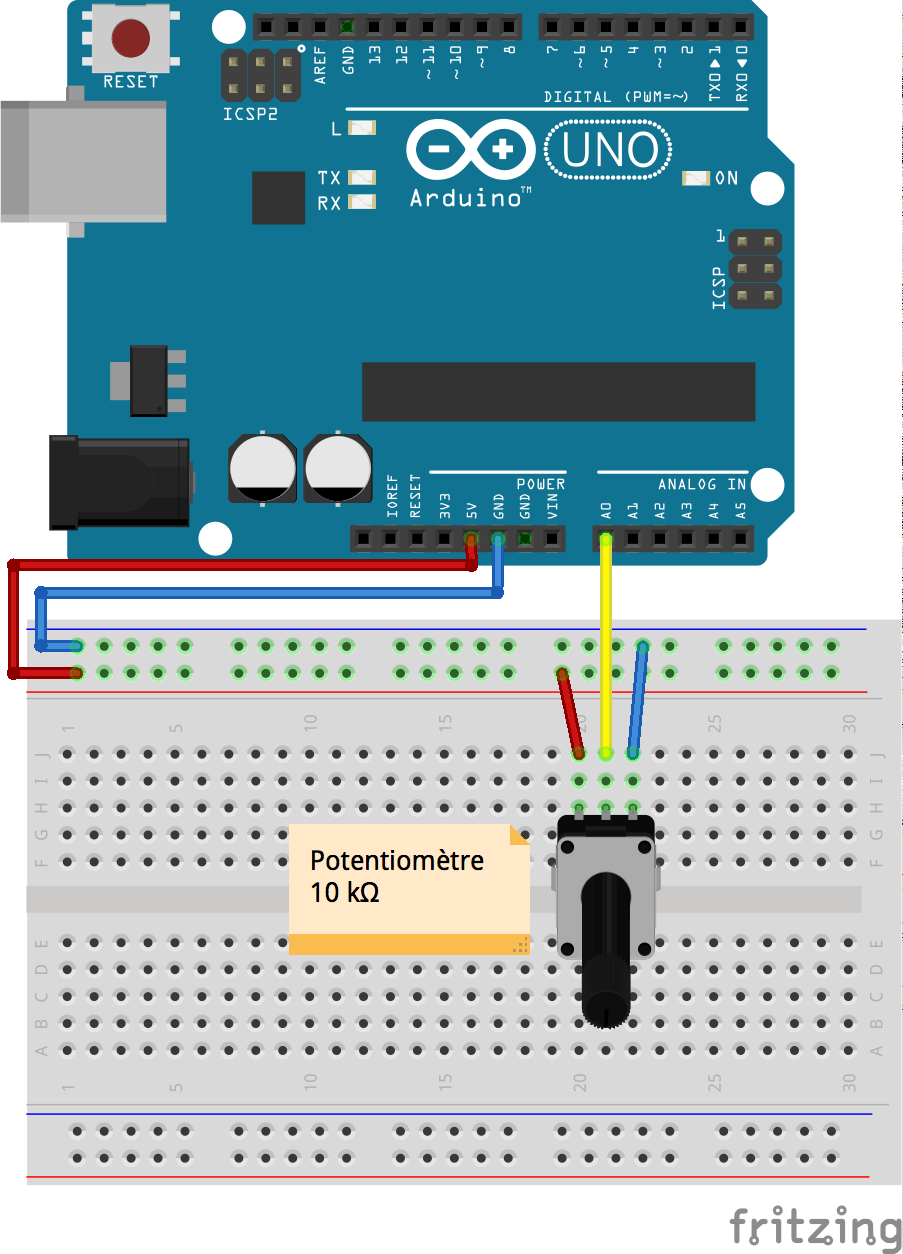 Montage d'un potentiomètre pour lecture sur l'entrée A0
