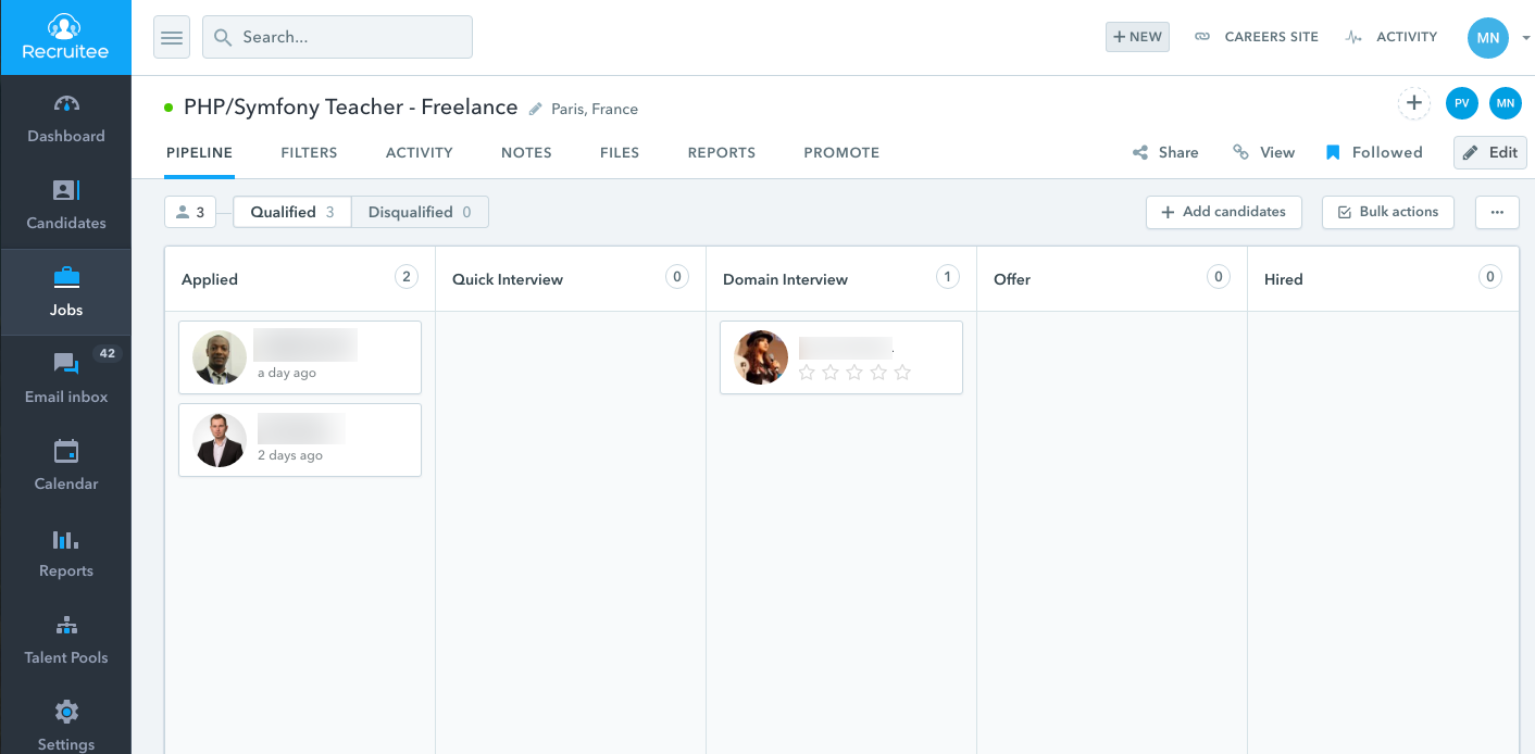 Recruitee helps us see all our applicants in one place
