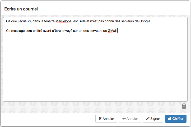 Rédaction du contenu depuis Mailvelope