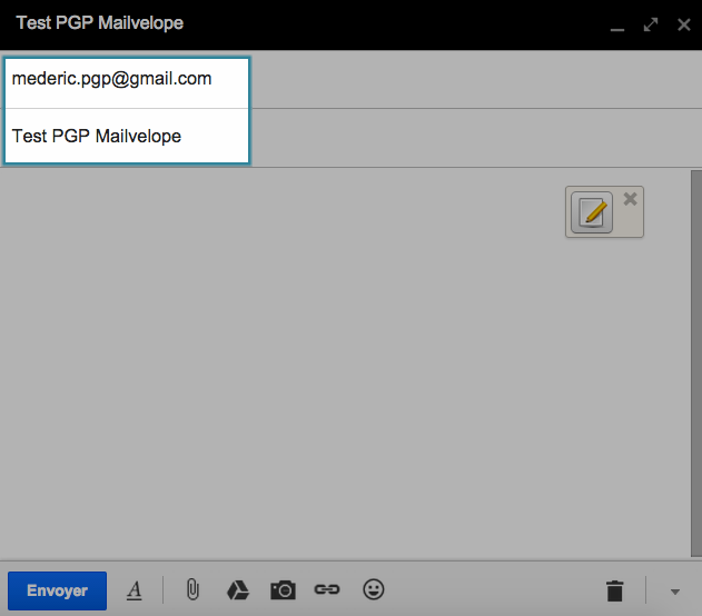 Titre et destinataires d'un nouveau message dans GMail