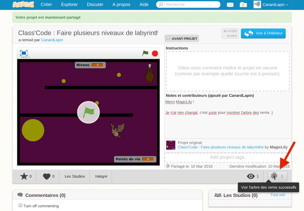 Cliquez sur l'arbre des remix