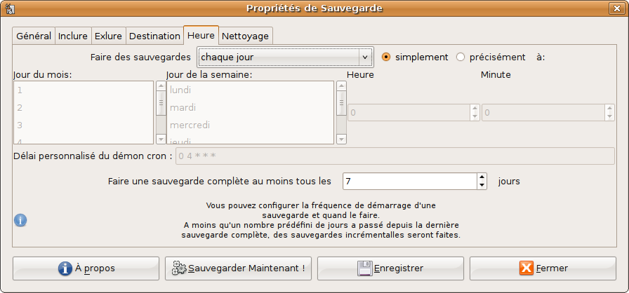 Planifier la sauvegarde