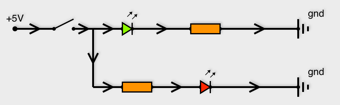 Exemple de circuit électrique avec une entrée +5V et des connections au ground
