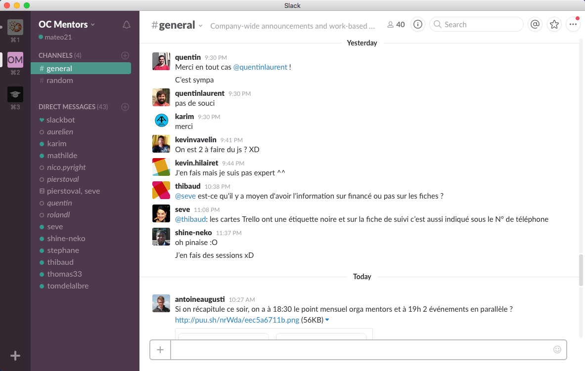 Discussion among mentors on Slack