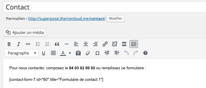 Intégration du formulaire de contact dans l'éditeur