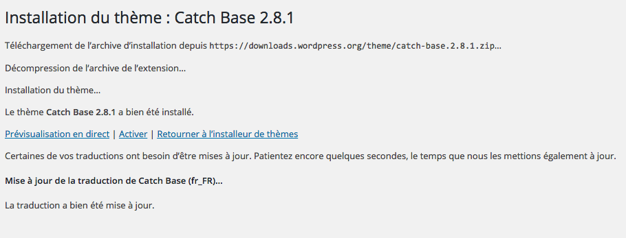 Le téléchargement et l'installation du thème se font tous seuls !