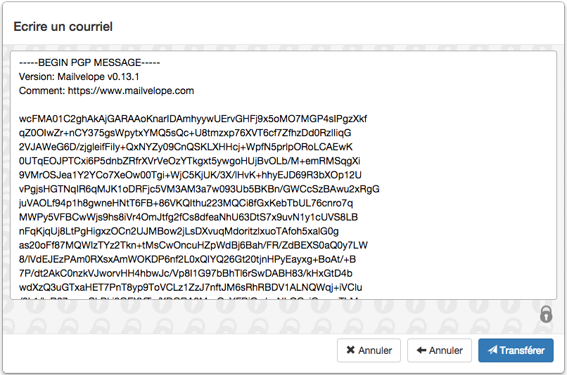 Transfert du message chiffré vers le formulaire GMail