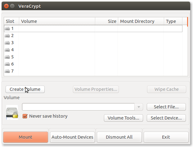 Interface de VeraCrypt