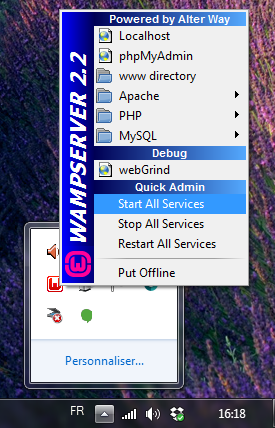 Démarrer les services de WAMP