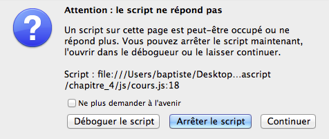 Message d'erreur du navigateur en cas de boucle infinie