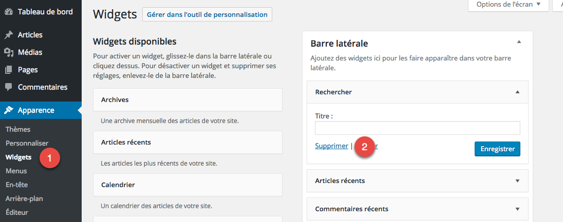 Supprimer les widgets