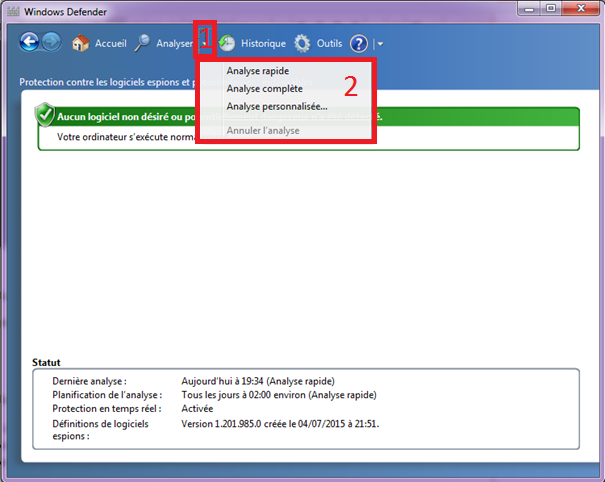 Analyser l'ordinateur avec Windows Defender