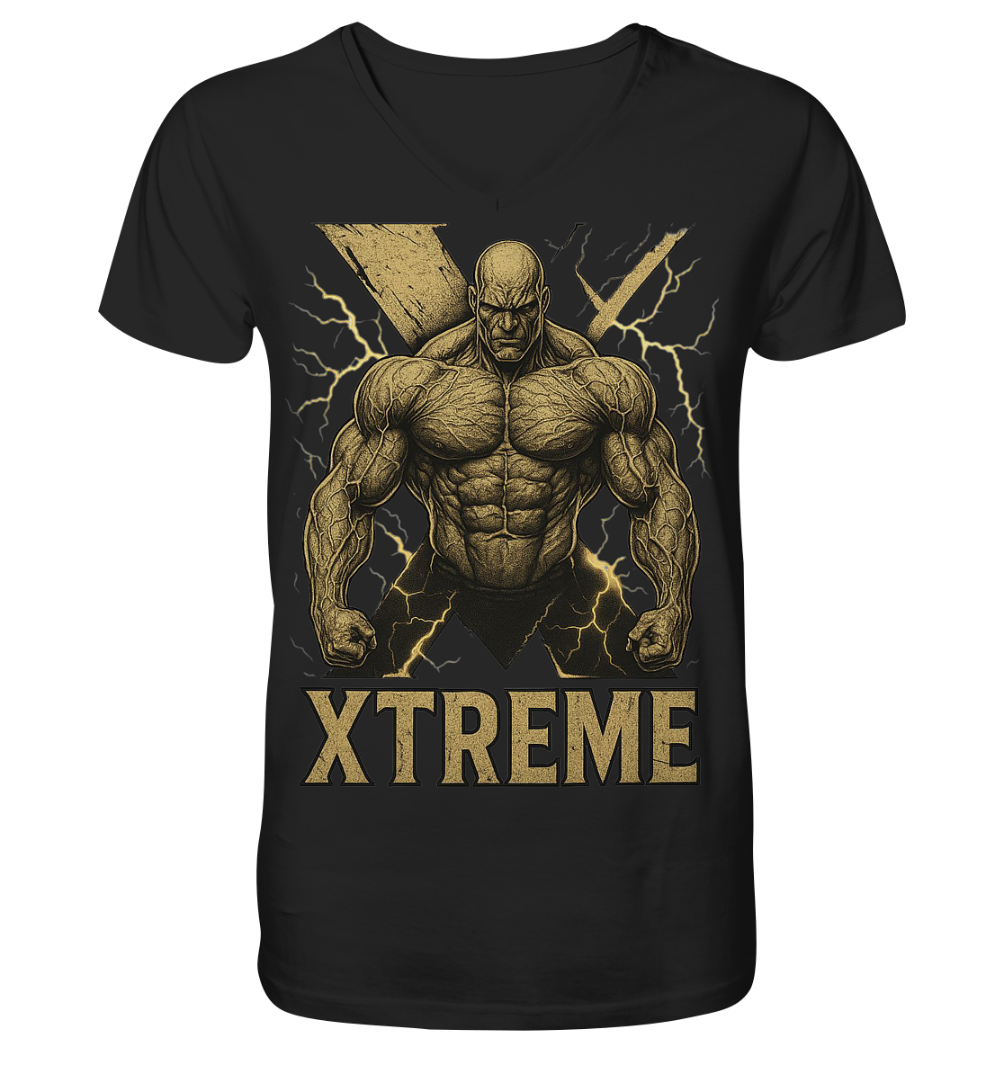 Muskel V-Ausschnitt-Shirt Unisex – XTREME Muscle Power – Schwarz – S