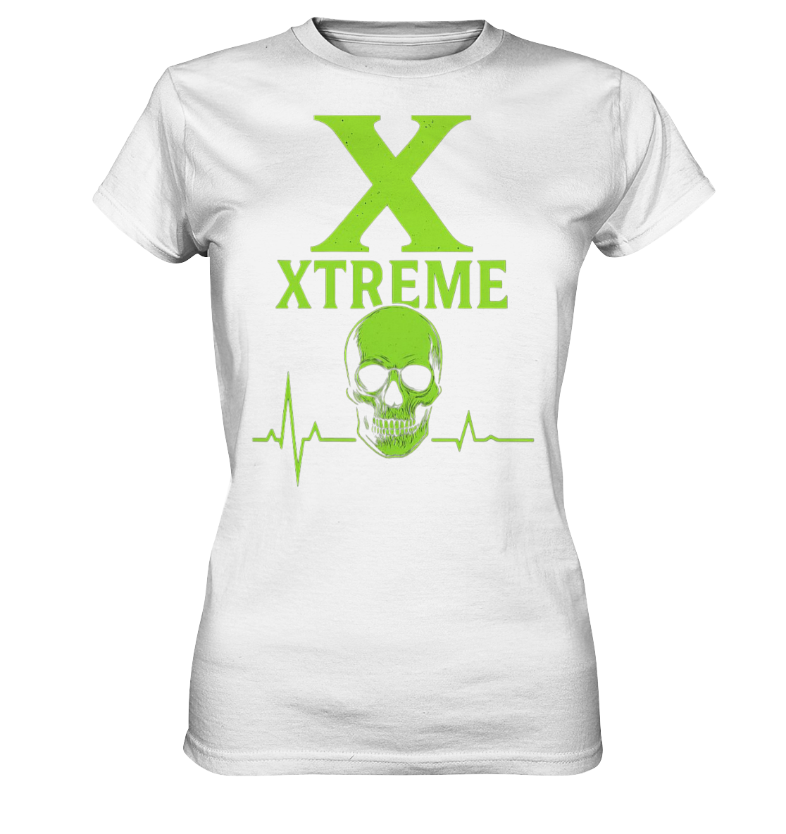Neon Heartbeat Totenkopf Damen T-Shirt – Xtreme - Heartbeat Neon Skull – Weiß – XS