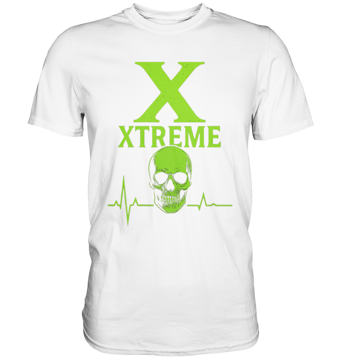 Neon Heartbeat Totenkopf T-Shirt Unisex – Xtreme - Heartbeat Neon Skull – Weiß – XS