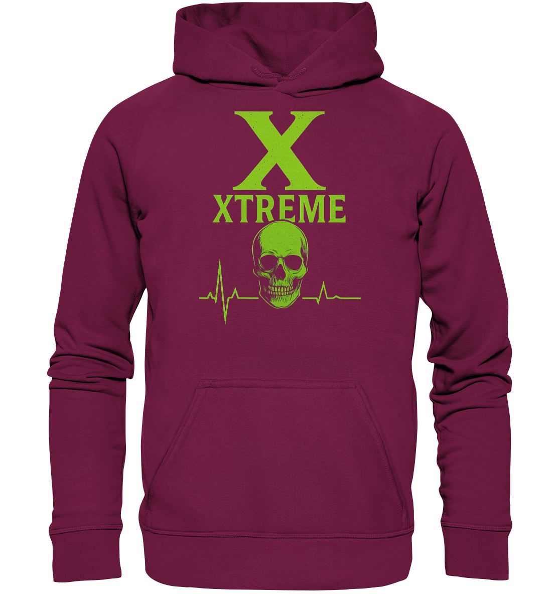 Neon Heartbeat Totenkopf Kapuzenpullover Unisex – Xtreme - Heartbeat Neon Skull – Bordeauxrot – XS