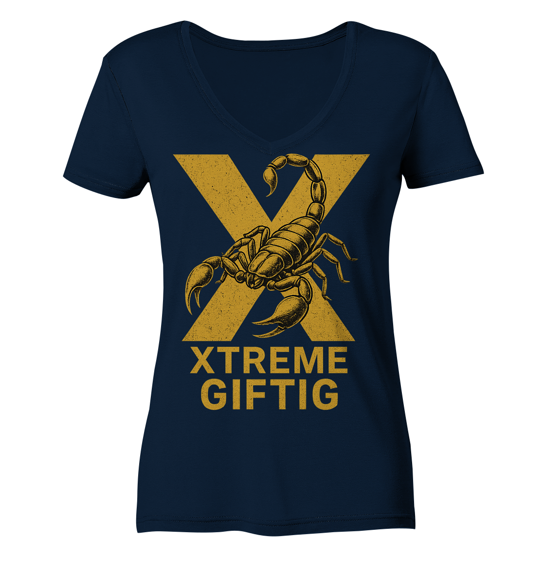 Giftig Damen V-Ausschnitt-Shirt – XTREME GIFTIG GOLD – Marineblau – XS
