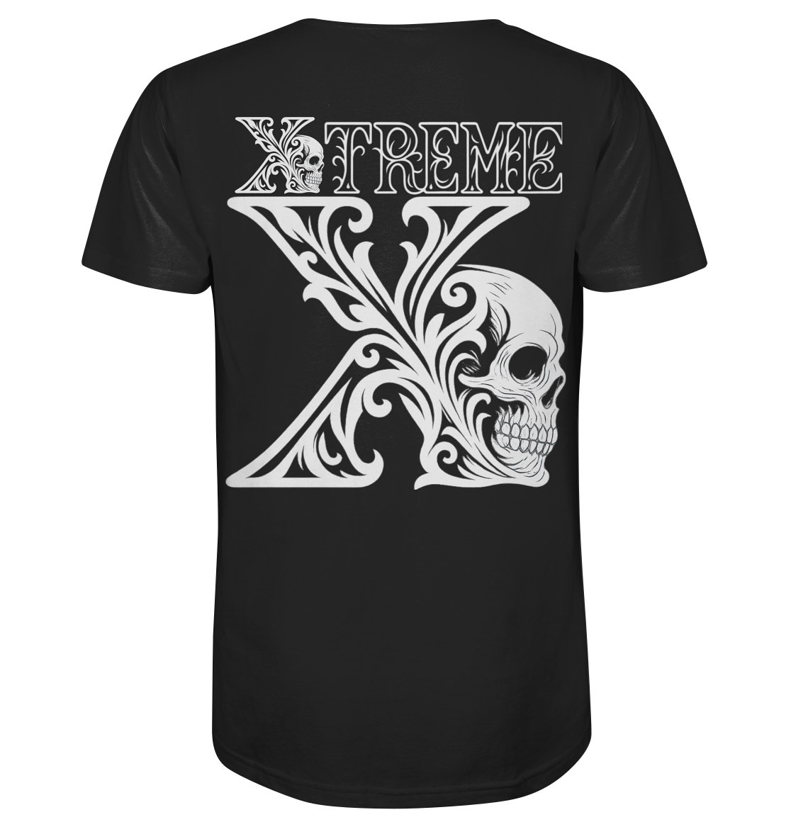 Totenkopf Ornament V-Ausschnitt-Shirt Unisex – Xtreme Ornamental – Schwarz – S